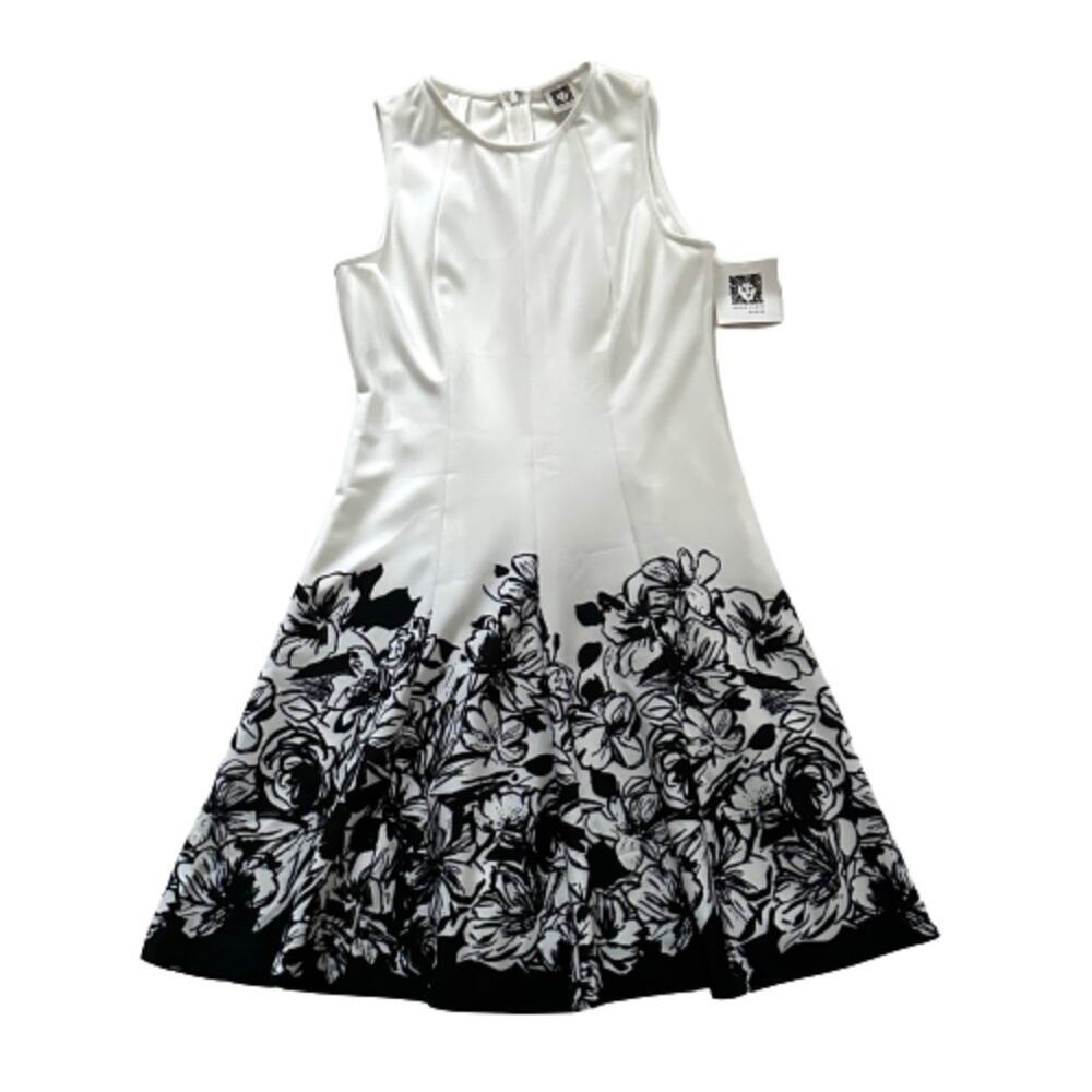 Anne Klein Petite Dress Ivory Black Floral Print Bottom Sleeveless Dress Size 2P - Picture 7 of 12